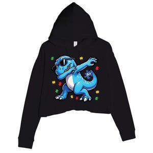 Dabbing Trex Blue Dinosaur Autism Awareness Month Funny Gift Crop Fleece Hoodie