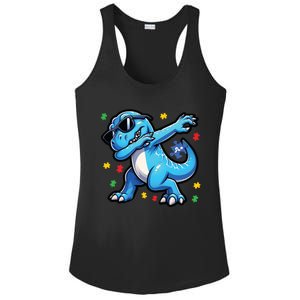 Dabbing Trex Blue Dinosaur Autism Awareness Month Funny Gift Ladies PosiCharge Competitor Racerback Tank