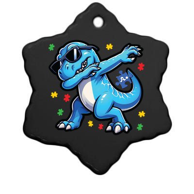 Dabbing Trex Blue Dinosaur Autism Awareness Month Funny Gift Ceramic Star Ornament