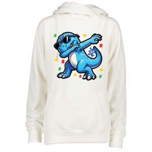 Dabbing Trex Blue Dinosaur Autism Awareness Month Funny Gift Womens Funnel Neck Pullover Hood