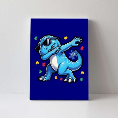 Dabbing Trex Blue Dinosaur Autism Awareness Month Funny Gift Canvas