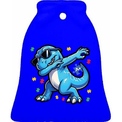 Dabbing Trex Blue Dinosaur Autism Awareness Month Funny Gift Ceramic Bell Ornament