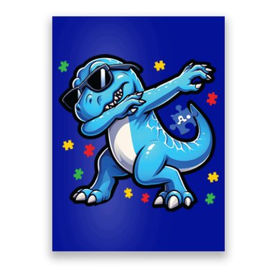 Dabbing Trex Blue Dinosaur Autism Awareness Month Funny Gift Poster