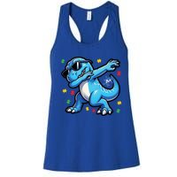 Dabbing Trex Blue Dinosaur Autism Awareness Month Funny Gift Women's Racerback Tank