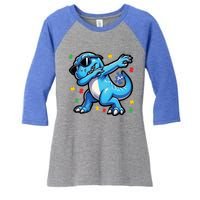 Dabbing Trex Blue Dinosaur Autism Awareness Month Funny Gift Women's Tri-Blend 3/4-Sleeve Raglan Shirt