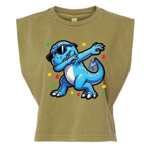 Dabbing Trex Blue Dinosaur Autism Awareness Month Funny Gift Garment-Dyed Women's Muscle Tee