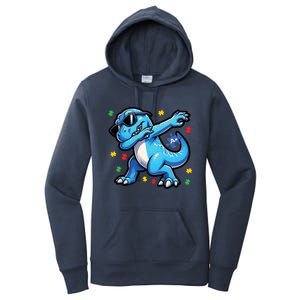 Dabbing Trex Blue Dinosaur Autism Awareness Month Funny Gift Women's Pullover Hoodie