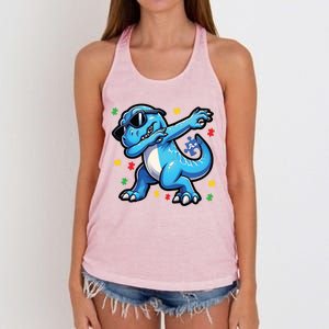 Dabbing Trex Blue Dinosaur Autism Awareness Month Funny Gift Women's Knotted Racerback Tank