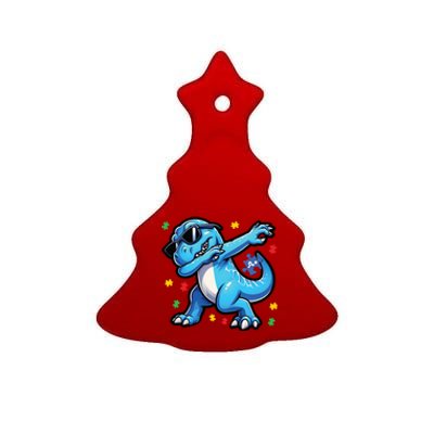 Dabbing Trex Blue Dinosaur Autism Awareness Month Funny Gift Ceramic Tree Ornament