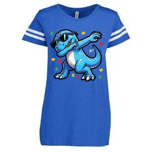 Dabbing Trex Blue Dinosaur Autism Awareness Month Funny Gift Enza Ladies Jersey Football T-Shirt