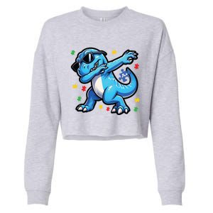 Dabbing Trex Blue Dinosaur Autism Awareness Month Funny Gift Cropped Pullover Crew