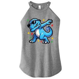 Dabbing Trex Blue Dinosaur Autism Awareness Month Funny Gift Women's Perfect Tri Rocker Tank