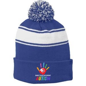 Dare To Be Different Autism Autism Awareness Gift Stripe Pom Pom Beanie