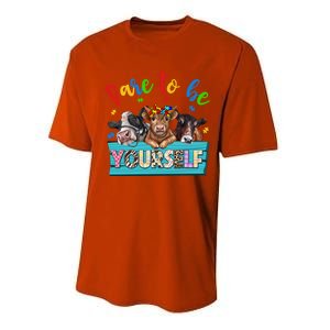 Dare To Be Yourself Autism Awareness Highland Cow Print Gift Performance Sprint T-Shirt