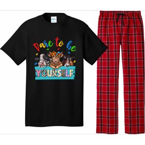 Dare To Be Yourself Autism Awareness Highland Cow Print Gift Pajama Set