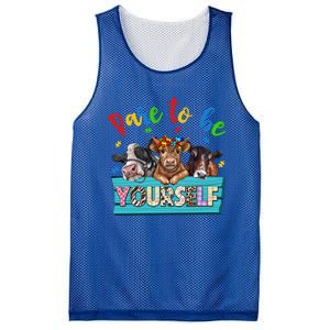 Dare To Be Yourself Autism Awareness Highland Cow Print Gift Mesh Reversible Basketball Jersey Tank