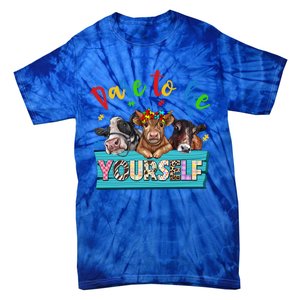 Dare To Be Yourself Autism Awareness Highland Cow Print Gift Tie-Dye T-Shirt