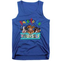 Dare To Be Yourself Autism Awareness Highland Cow Print Gift Tank Top