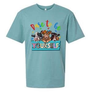 Dare To Be Yourself Autism Awareness Highland Cow Print Gift Sueded Cloud Jersey T-Shirt