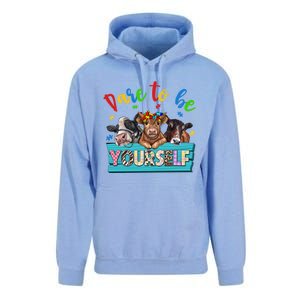 Dare To Be Yourself Autism Awareness Highland Cow Print Gift Unisex Surf Hoodie