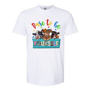 Dare To Be Yourself Autism Awareness Highland Cow Print Gift Softstyle CVC T-Shirt