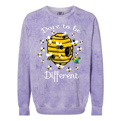 Dare To Be Different Bee Puzzle Cool Autism Awareness Gift Colorblast Crewneck Sweatshirt