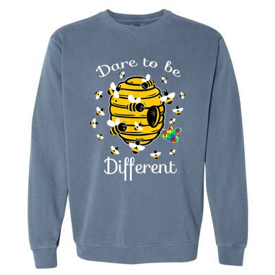 Dare To Be Different Bee Puzzle Cool Autism Awareness Gift Garment-Dyed Sweatshirt