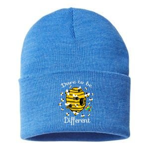 Dare To Be Different Bee Puzzle Cool Autism Awareness Gift Sustainable Knit Beanie