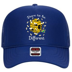 Dare To Be Different Bee Puzzle Cool Autism Awareness Gift High Crown Mesh Back Trucker Hat