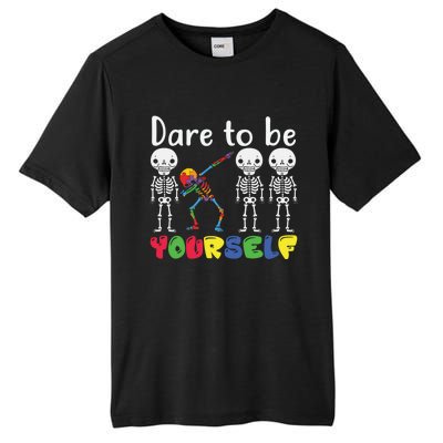 Dare To Be Your Self Dabbing Skeleton Autism Awareness Funny Gift Tall Fusion ChromaSoft Performance T-Shirt