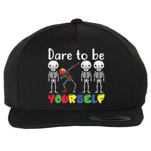 Dare To Be Your Self Dabbing Skeleton Autism Awareness Funny Gift Wool Snapback Cap