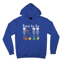 Dare To Be Your Self Dabbing Skeleton Autism Awareness Funny Gift Hoodie