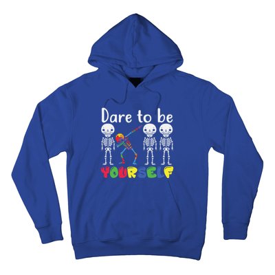 Dare To Be Your Self Dabbing Skeleton Autism Awareness Funny Gift Hoodie