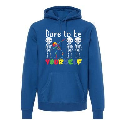 Dare To Be Your Self Dabbing Skeleton Autism Awareness Funny Gift Premium Hoodie