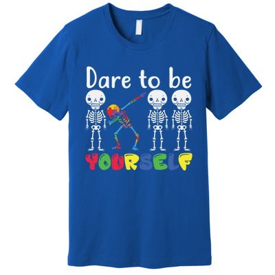 Dare To Be Your Self Dabbing Skeleton Autism Awareness Funny Gift Premium T-Shirt