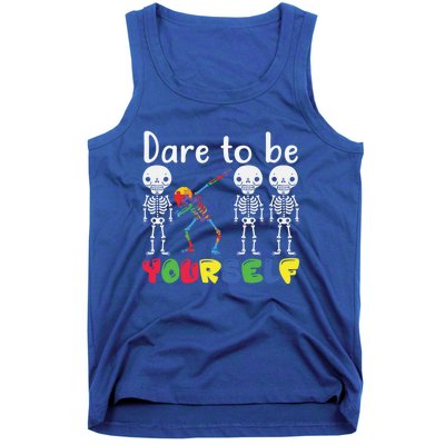 Dare To Be Your Self Dabbing Skeleton Autism Awareness Funny Gift Tank Top