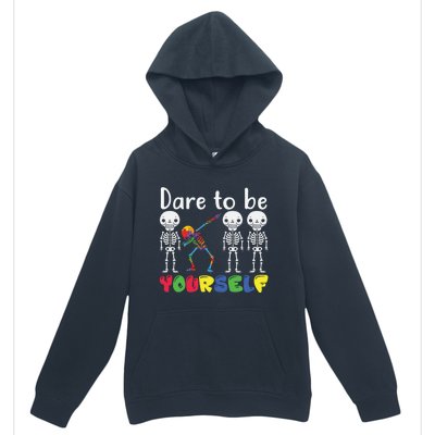 Dare To Be Your Self Dabbing Skeleton Autism Awareness Funny Gift Urban Pullover Hoodie