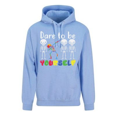 Dare To Be Your Self Dabbing Skeleton Autism Awareness Funny Gift Unisex Surf Hoodie