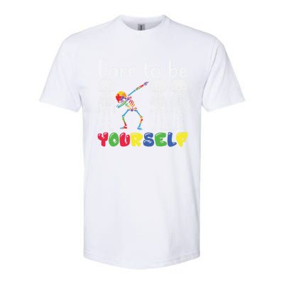 Dare To Be Your Self Dabbing Skeleton Autism Awareness Funny Gift Softstyle® CVC T-Shirt