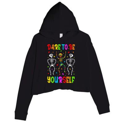 Dare To Be Your Self Dabbing Skeleton Autism Awareness Gift Crop Fleece Hoodie