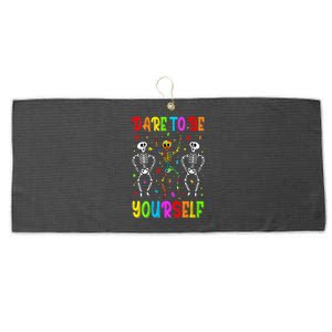 Dare To Be Your Self Dabbing Skeleton Autism Awareness Gift Large Microfiber Waffle Golf Towel