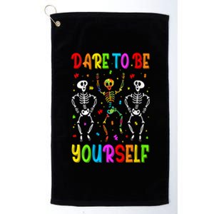 Dare To Be Your Self Dabbing Skeleton Autism Awareness Gift Platinum Collection Golf Towel