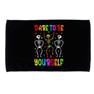 Dare To Be Your Self Dabbing Skeleton Autism Awareness Gift Microfiber Hand Towel