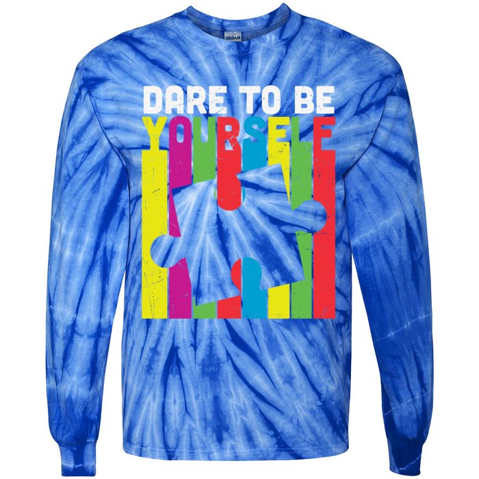 Dare To Be Yourself Accept Autistic Autism Awareness Meaningful Gift Tie-Dye Long Sleeve Shirt