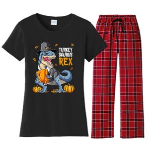 Dinosaur Thanksgiving Boys Turkey Saurus T Rex Pilgrim Women's Flannel Pajama Set