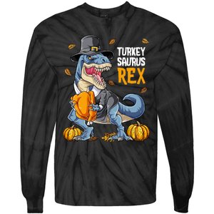 Dinosaur Thanksgiving Boys Turkey Saurus T Rex Pilgrim Tie-Dye Long Sleeve Shirt