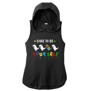 Dare To Be Yourself Autism Awareness Dinosaur Puzzle 2023 Gift Ladies PosiCharge Tri-Blend Wicking Draft Hoodie Tank