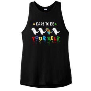 Dare To Be Yourself Autism Awareness Dinosaur Puzzle 2023 Gift Ladies PosiCharge Tri-Blend Wicking Tank