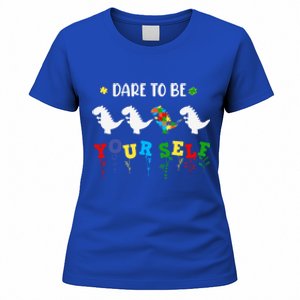 Dare To Be Yourself Autism Awareness Dinosaur Puzzle 2023 Gift Women's T-Shirt