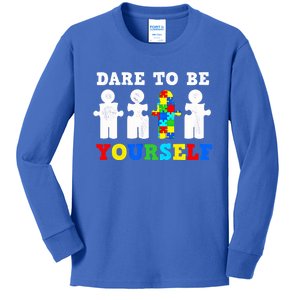 Dare To Be Yourself Autism Awareness Puzzle Piece Gear Gift Kids Long Sleeve Shirt